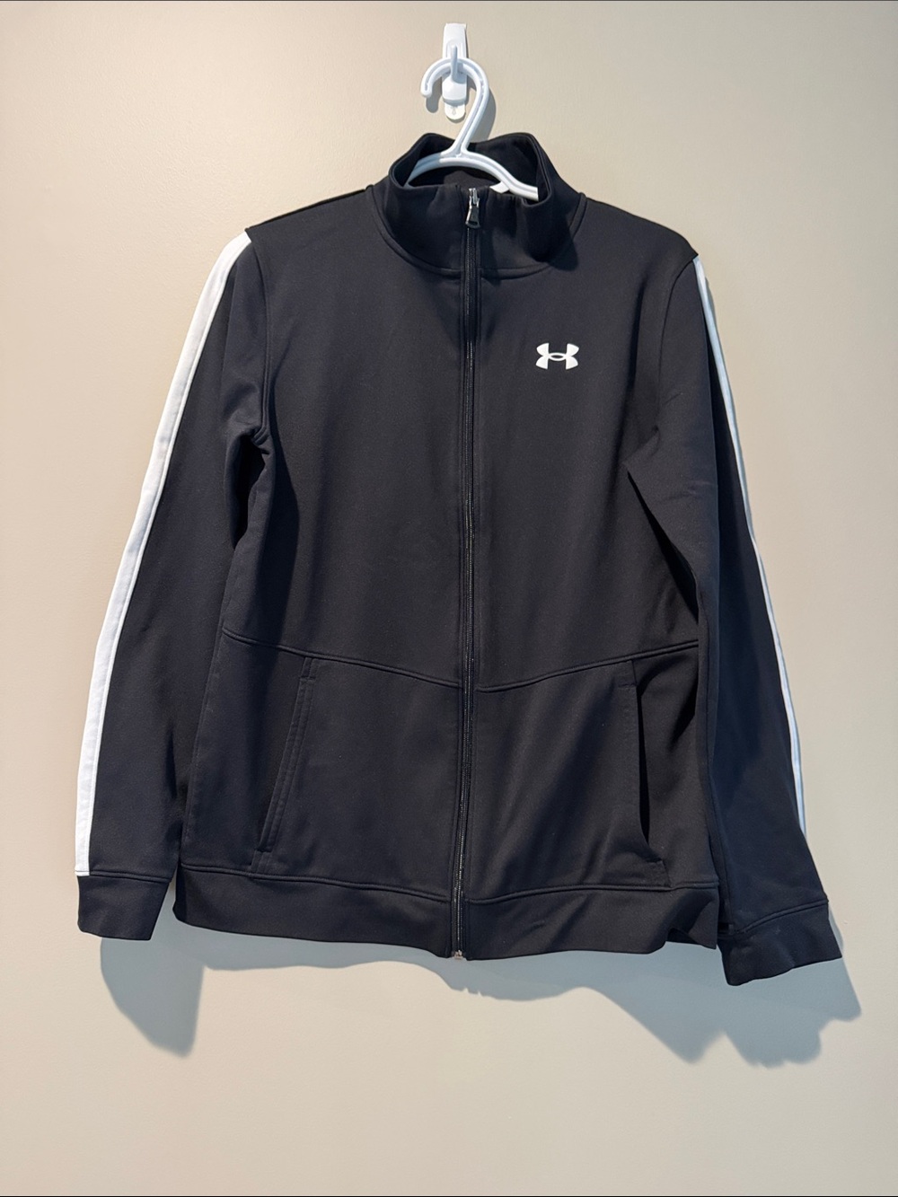 Under Armour Kids YXL Black Track Jacket with White Stripe